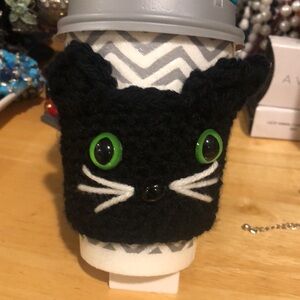 Coffee Cozy Cozzies handmade Crochet black cat gift